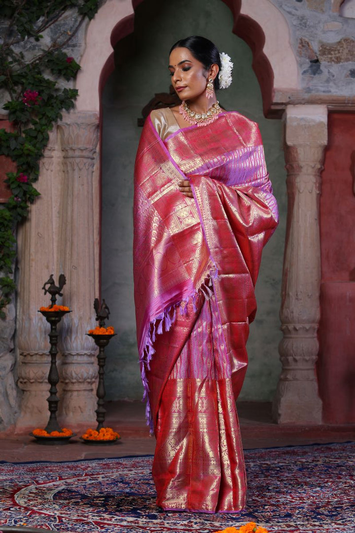 Lavender Blush Kanjivaram Zari Silk Saree