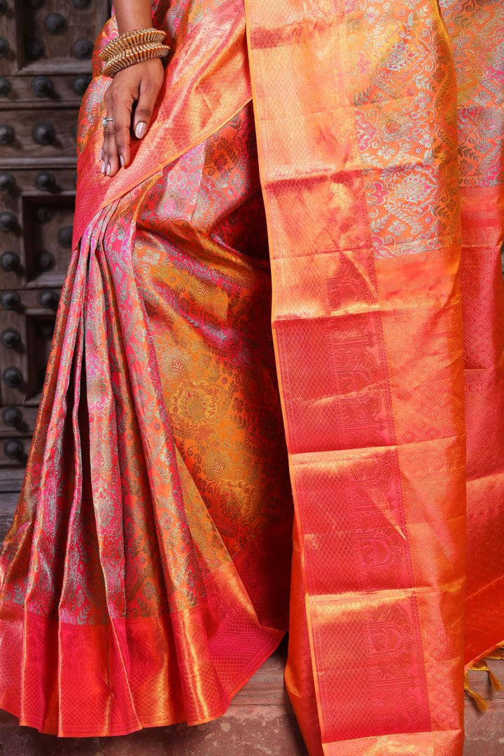 Sunset Zari Mulberry Silk Kanjivaram Saree