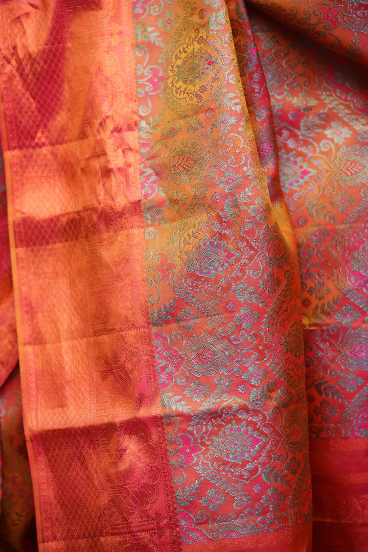 Sunset Zari Mulberry Silk Kanjivaram Saree