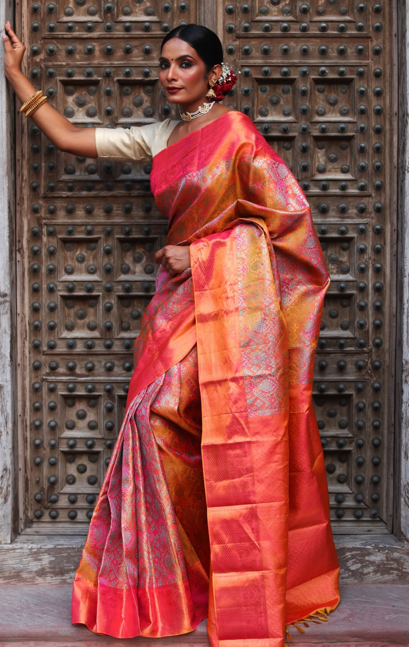 Sunset Zari Mulberry Silk Kanjivaram Saree