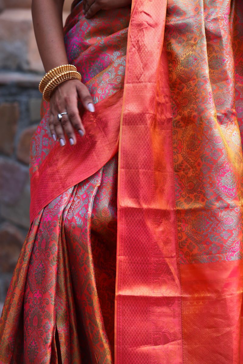 Sunset Zari Mulberry Silk Kanjivaram Saree