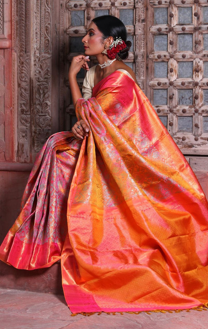 Sunset Zari Mulberry Silk Kanjivaram Saree