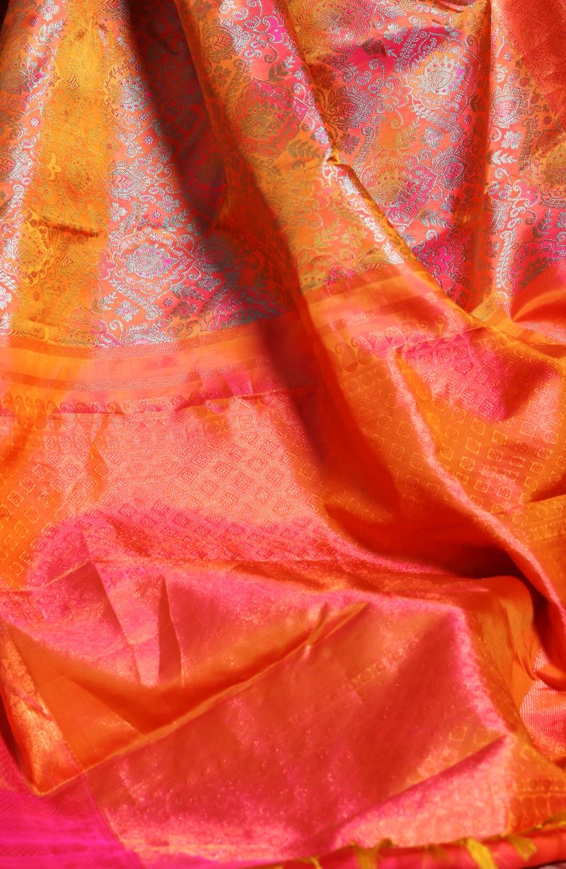 Sunset Zari Mulberry Silk Kanjivaram Saree