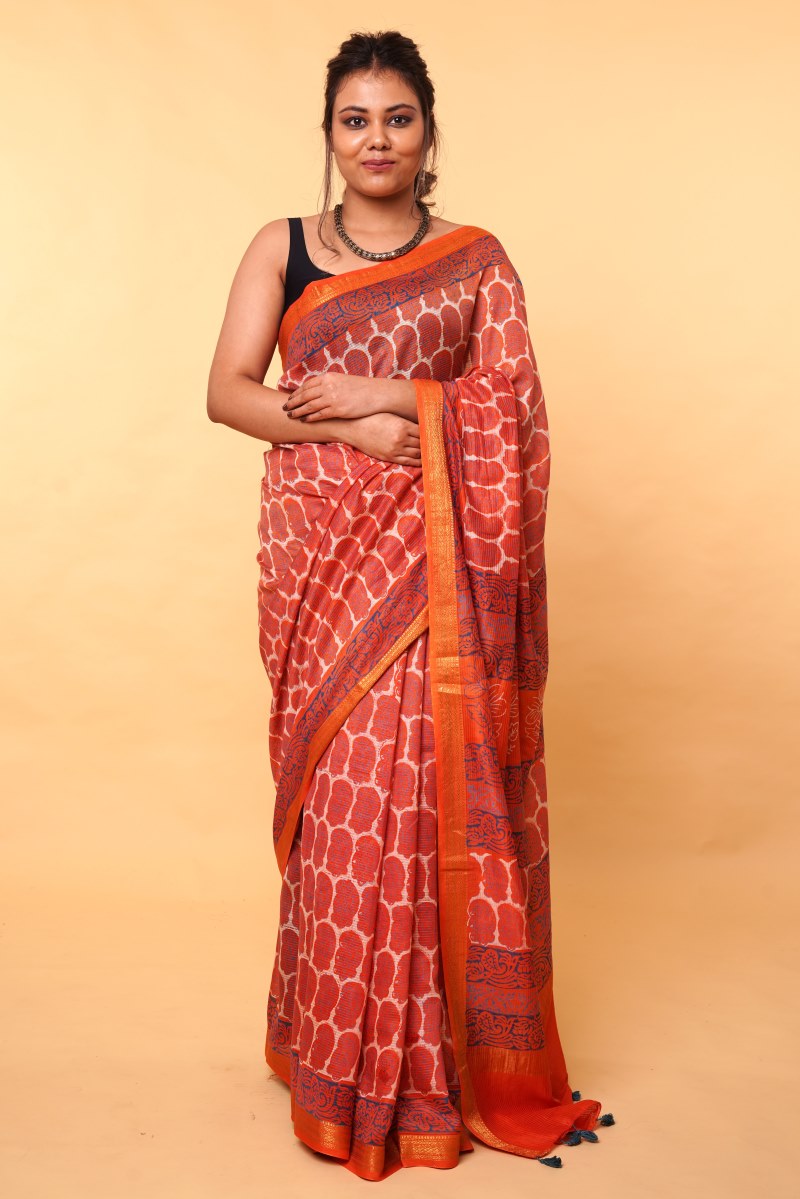 Dabu Print Maheshwari Silk Saree