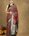Crimson String Dola Silk Ajrakh Saree