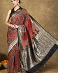 Crimson String Dola Silk Ajrakh Saree