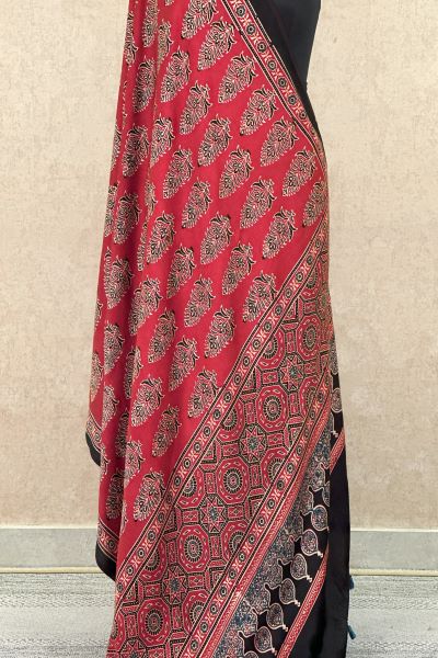 Red Modal Silk Ajrakh Dupatta