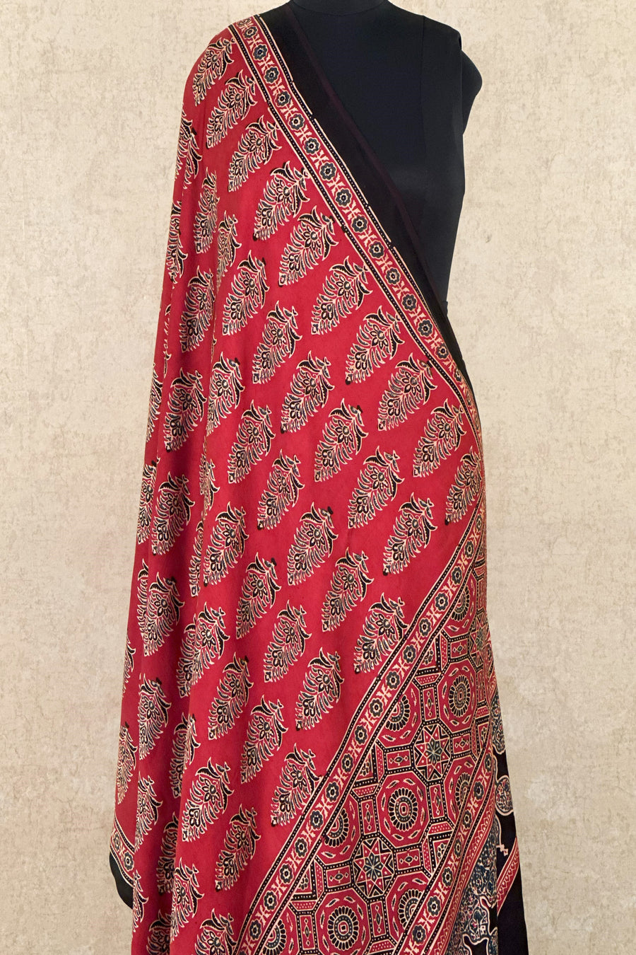 Red Modal Silk Ajrakh Dupatta