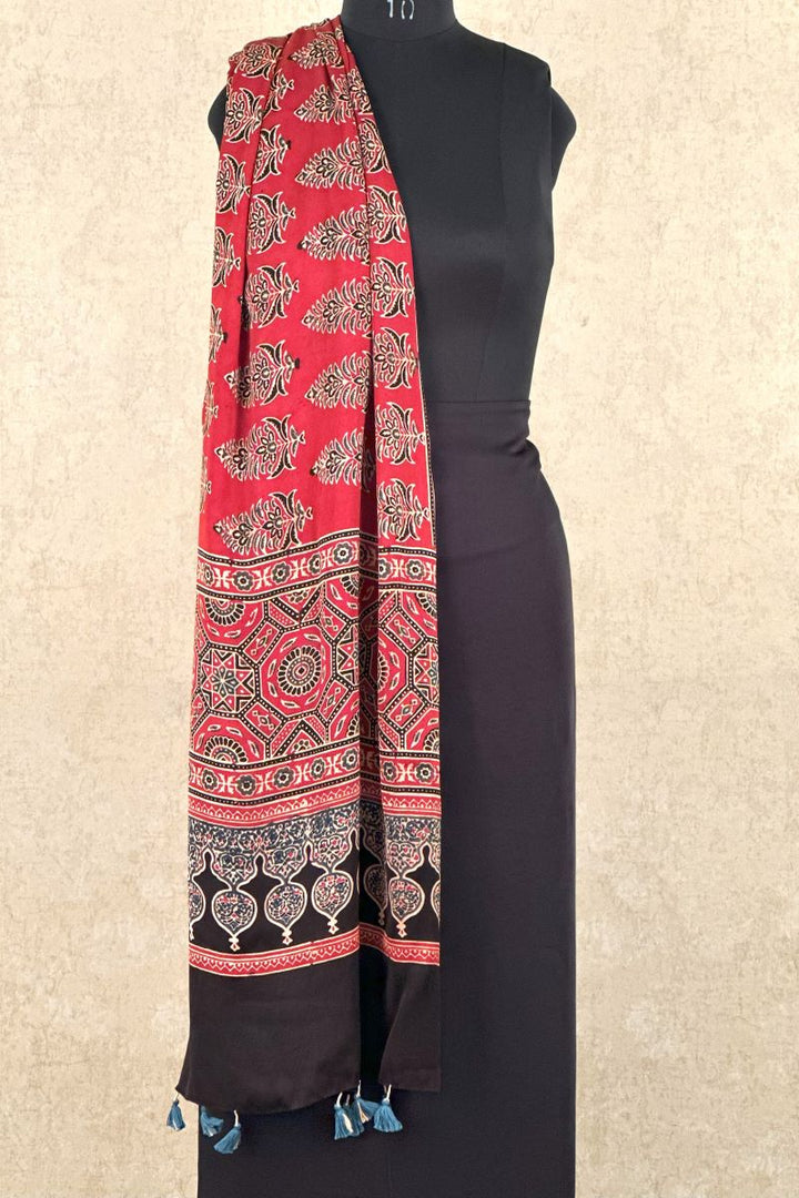 Red Ajrakh Modal Silk Dupatta