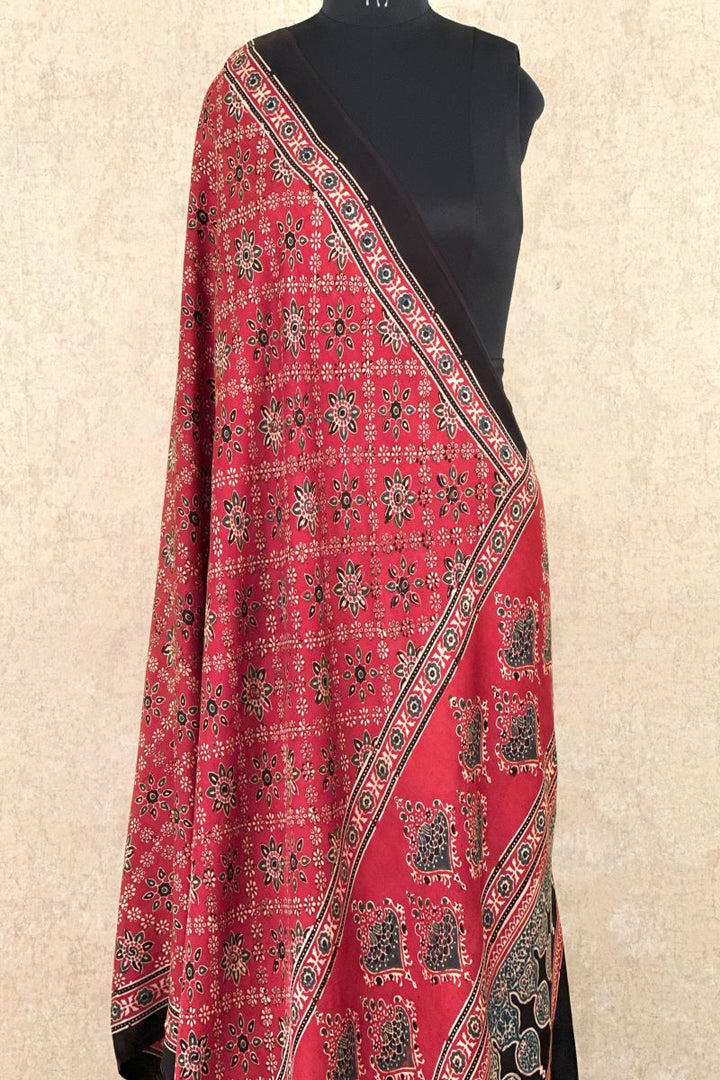 Red Modal Silk Ajrakh Dupatta