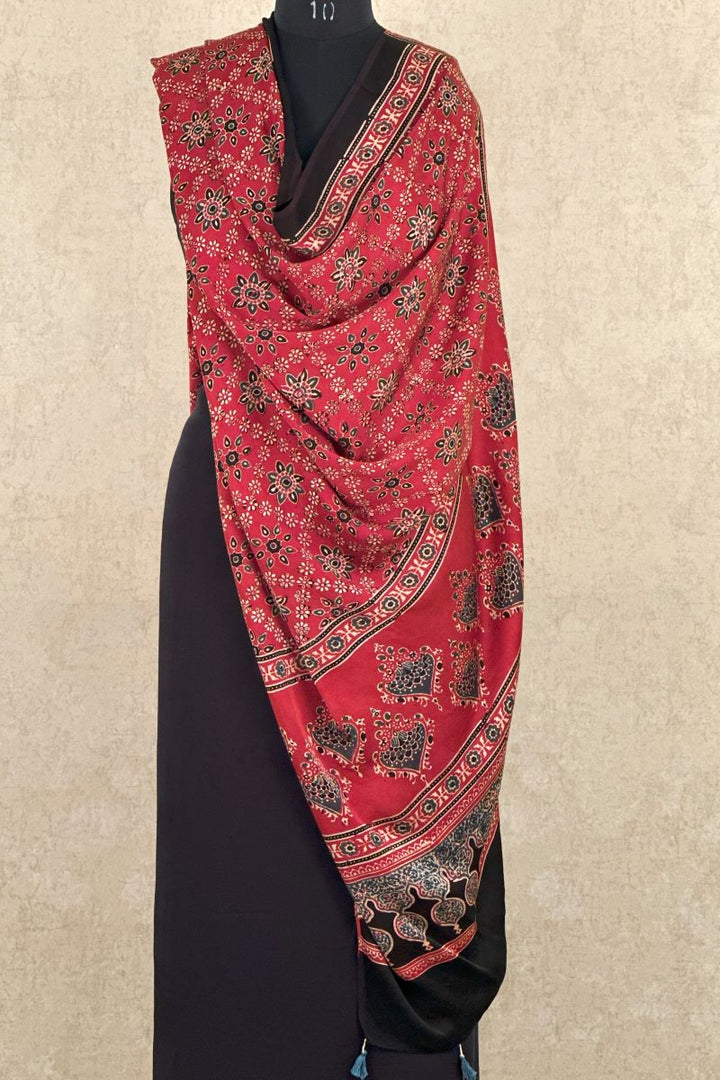 Red Ajrakh silk Dupatta