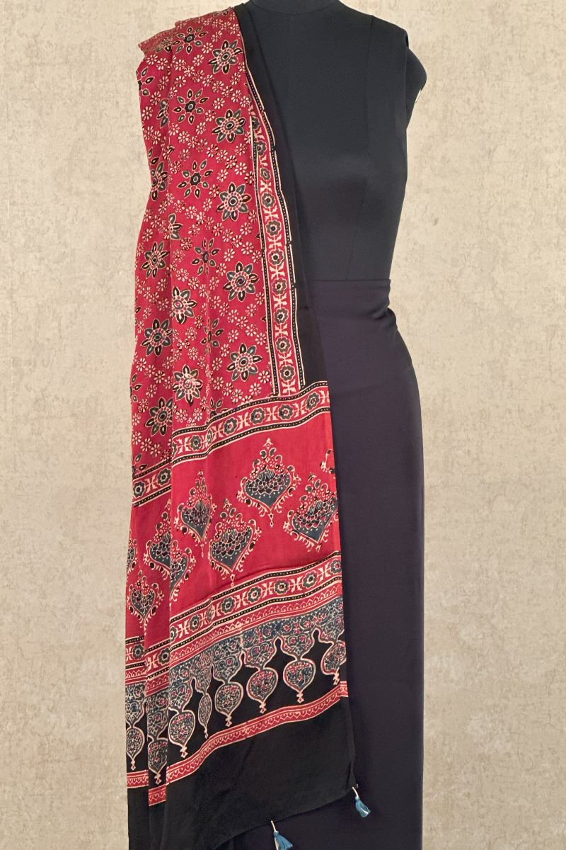 Red Modal Silk Ajrakh Dupatta