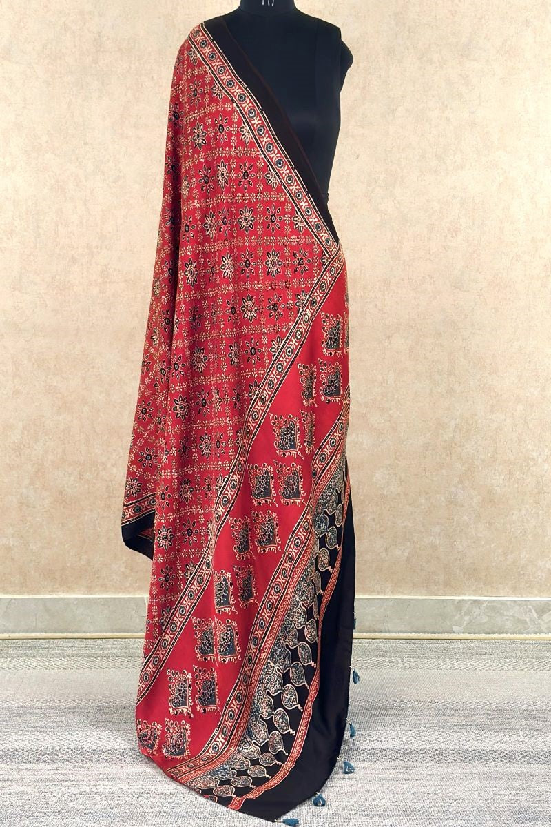 Red Starry Modal Silk Ajrakh Dupatta