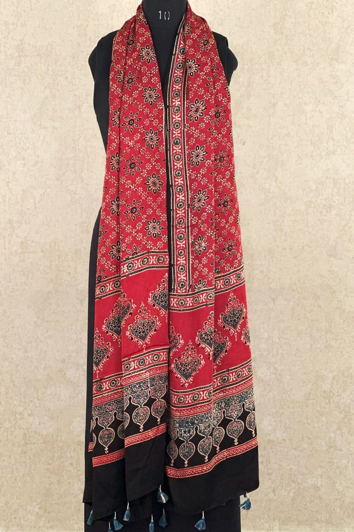 Red Starry Modal Silk Ajrakh Dupatta