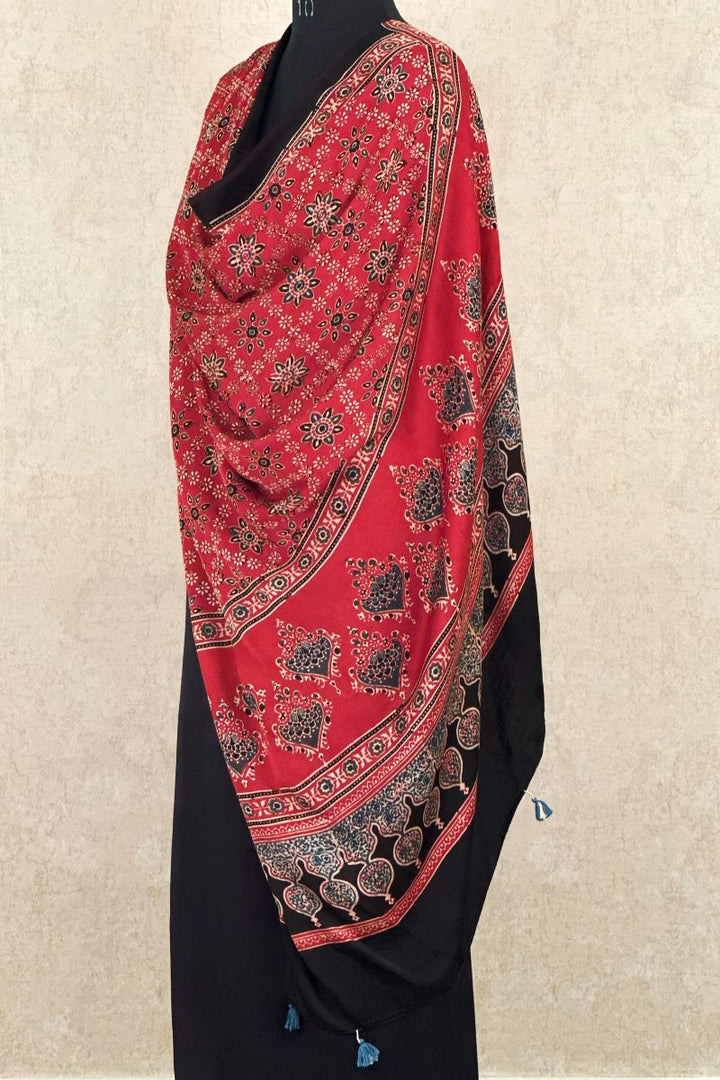 Red Starry Modal Silk Ajrakh Dupatta