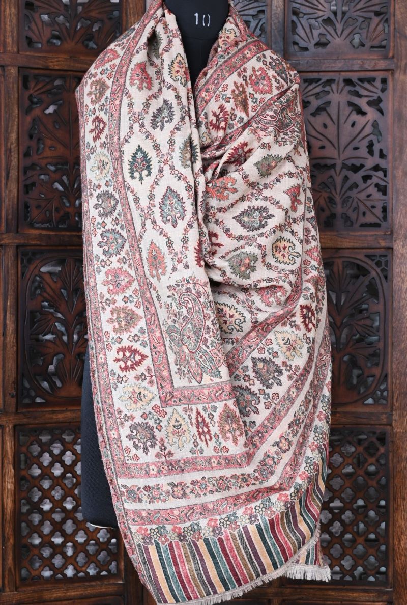 Beige Jaal Kani Woven Shawl