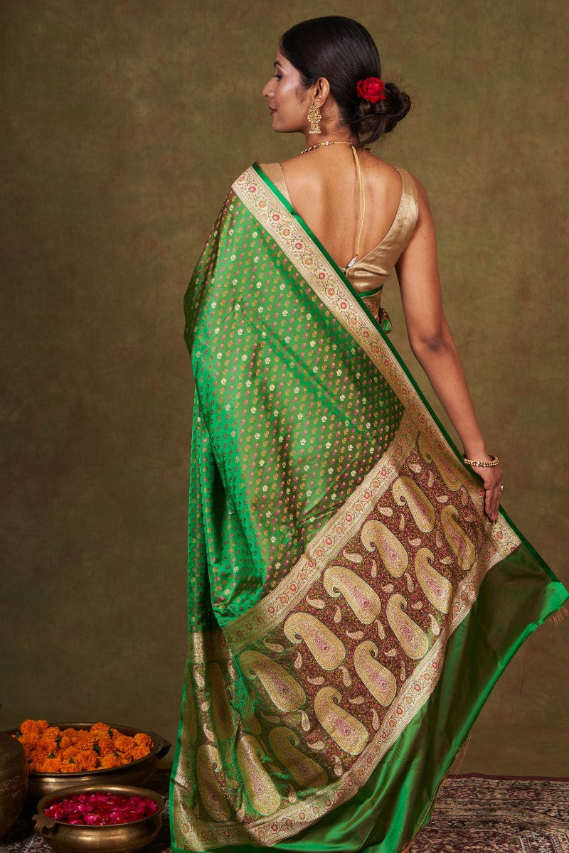 Green Jamewar Tanchoi Banarasi Silk Saree