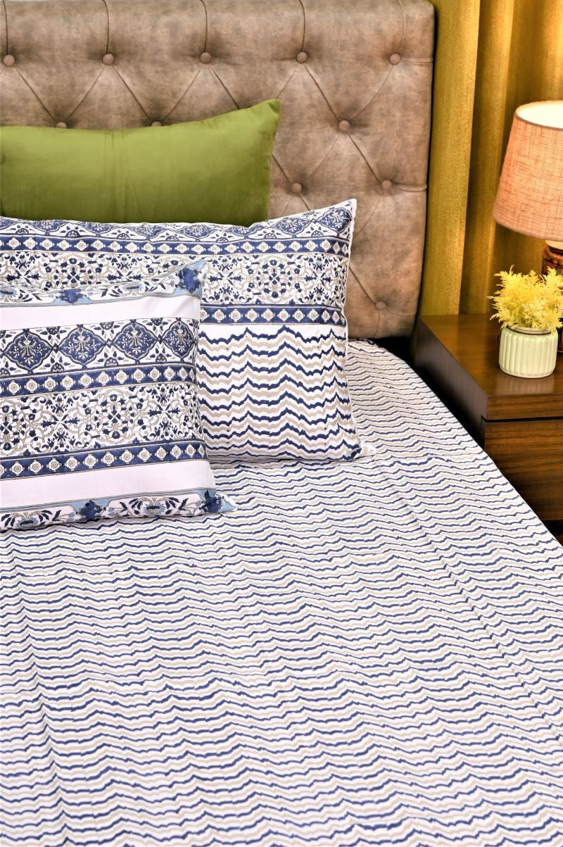 Blue-Grey-Sanganeri-Hand-Block-Printed-Bedsheet-set-in-India