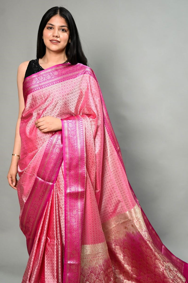 Pink Pure Tanchoi Jamawar Silk Saree: House Of Elegance