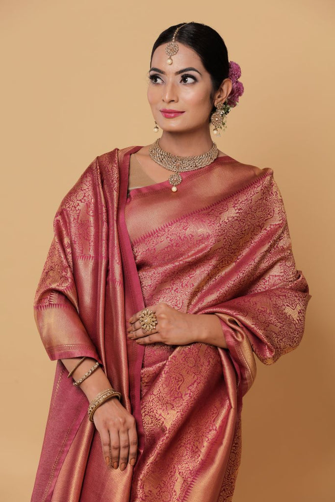 Buy Grey Gold Sualkuchi Assam Silk Saree - House Of Elegance