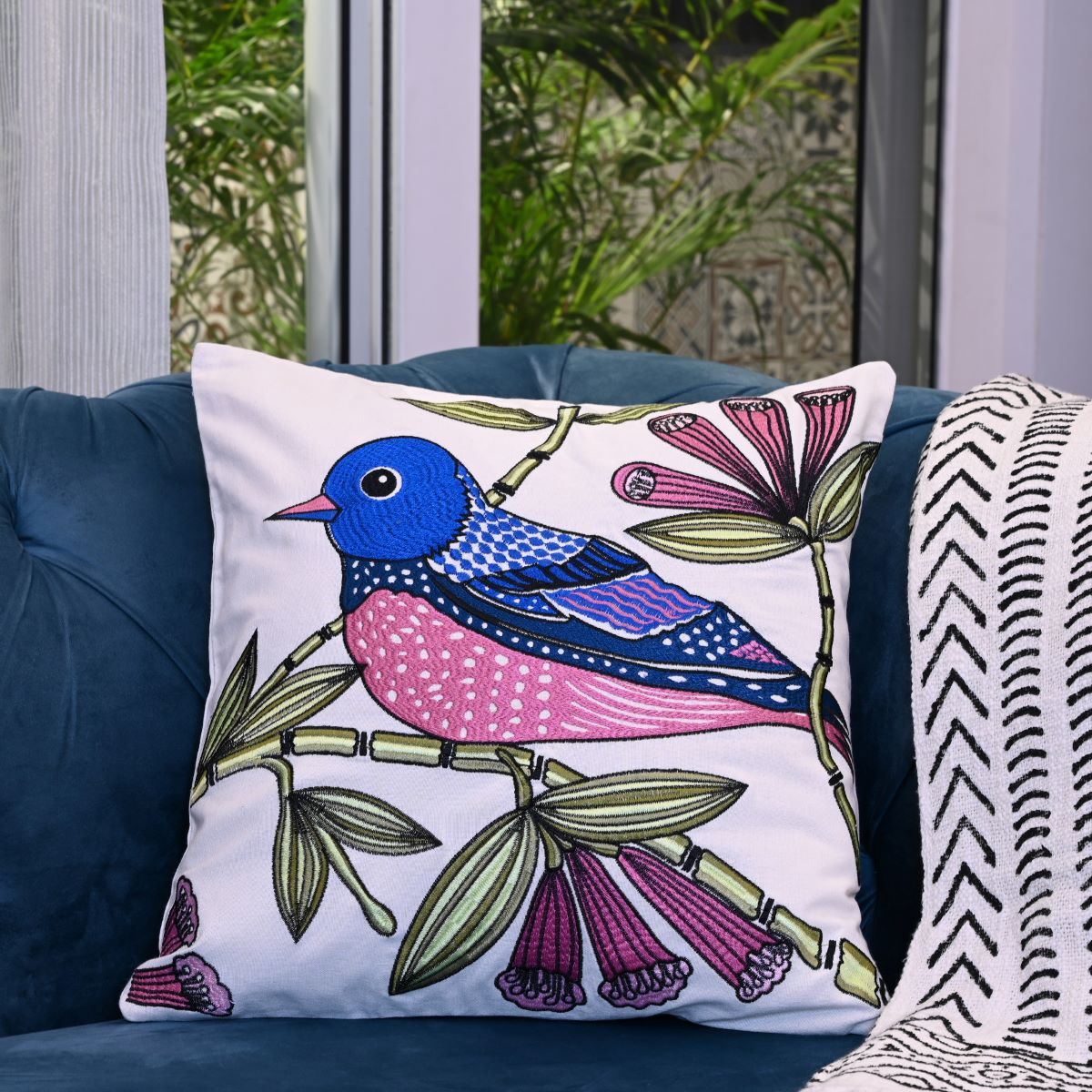 Embroidered bird hot sale pillows