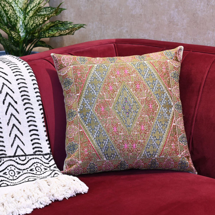 Green Aztec Cotton Embroidered Cushion Cover