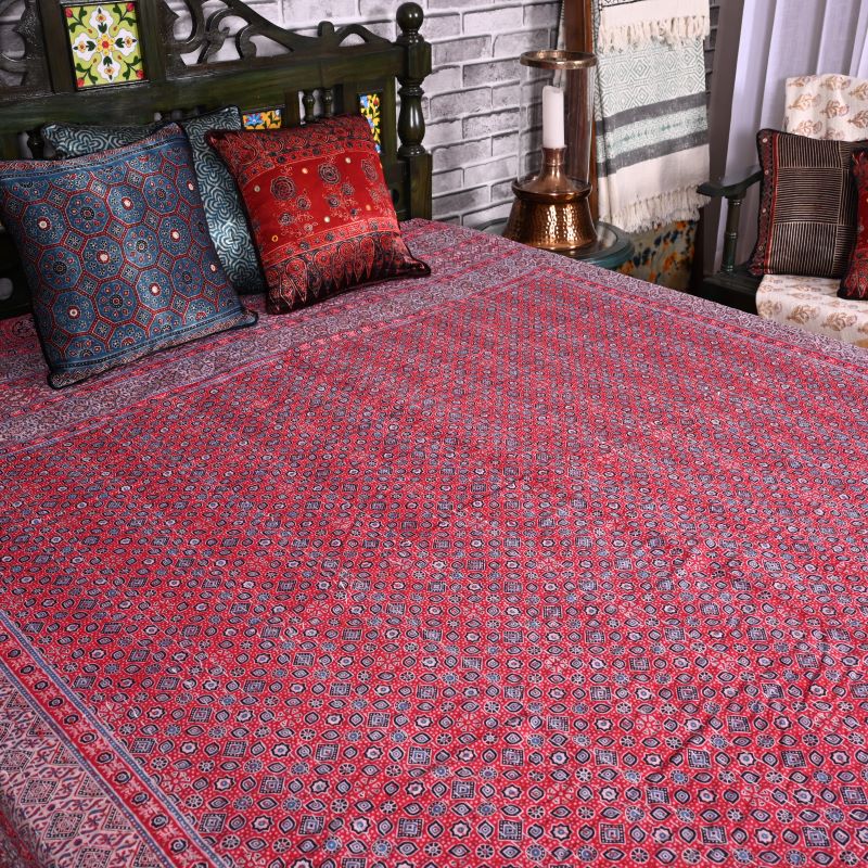 red-ajrakh-print-kantha-bedspread