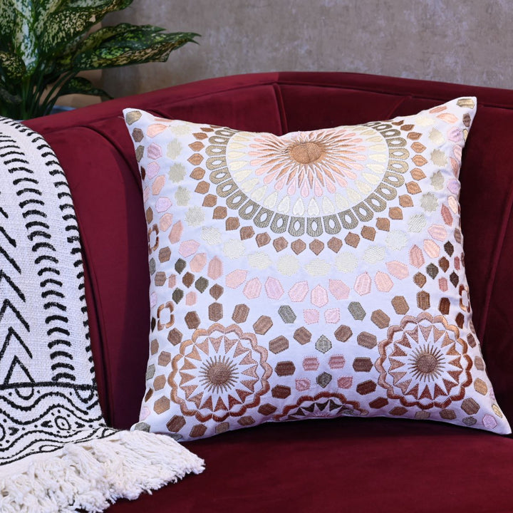 Mahogany Sunshine Cotton Embroidered Cushion Cover