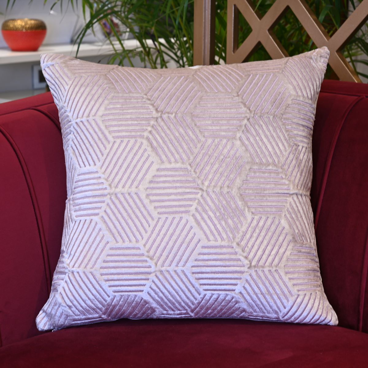 Buy Ivory Hexa Cotton Velvet Cushion Cover Online House Of