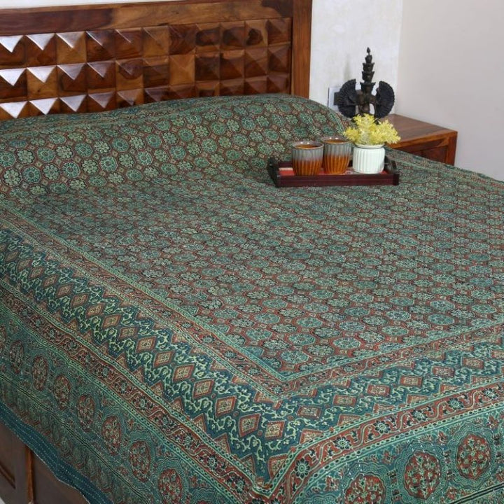 green-ajrakh-print-kantha-bedspread
