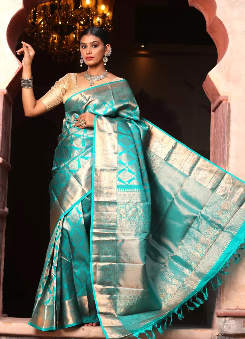 Blue Handloom Kanjivaram Saree