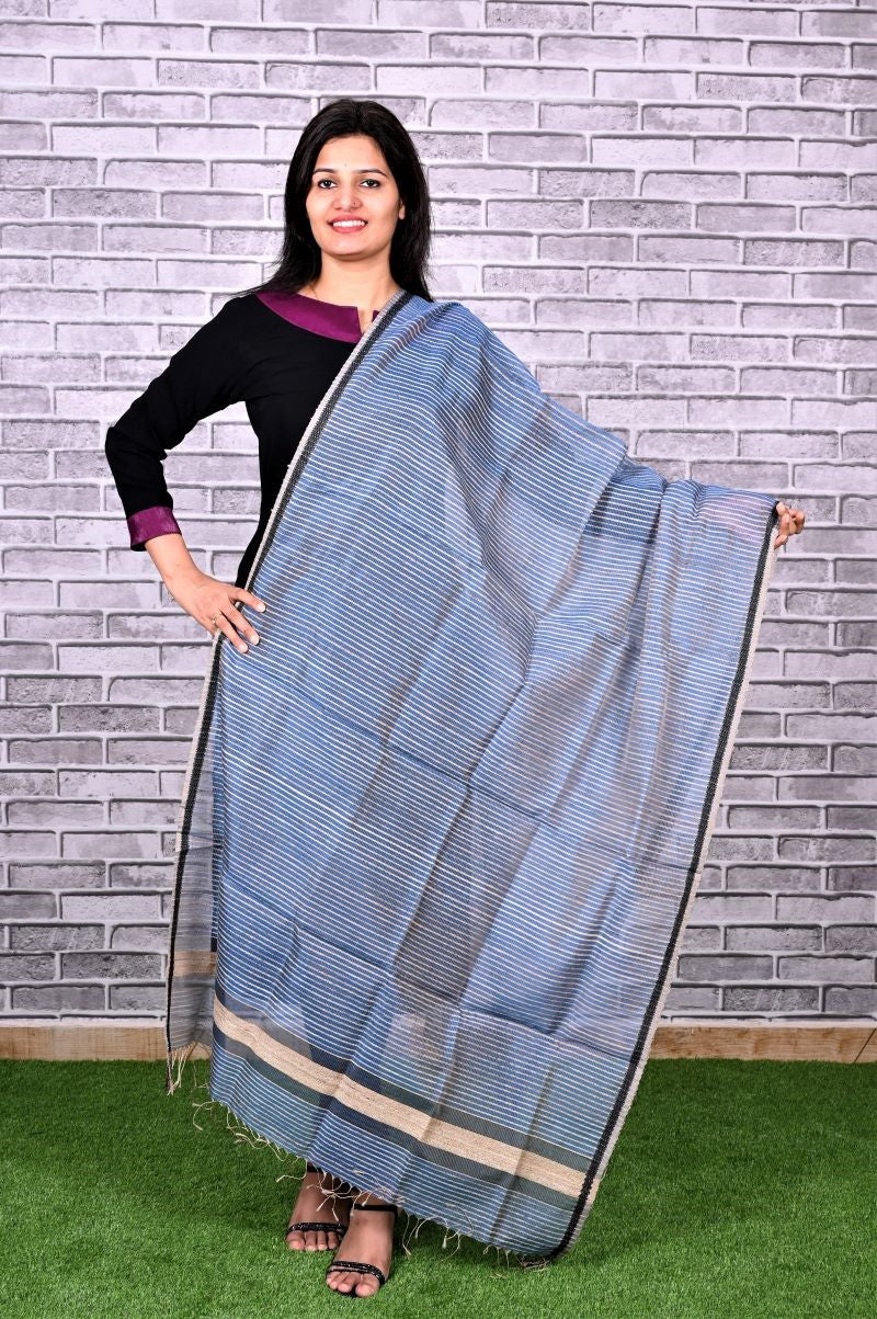 Blue-Maheshwari-Silk-Ghicha -Silk-Dupatta