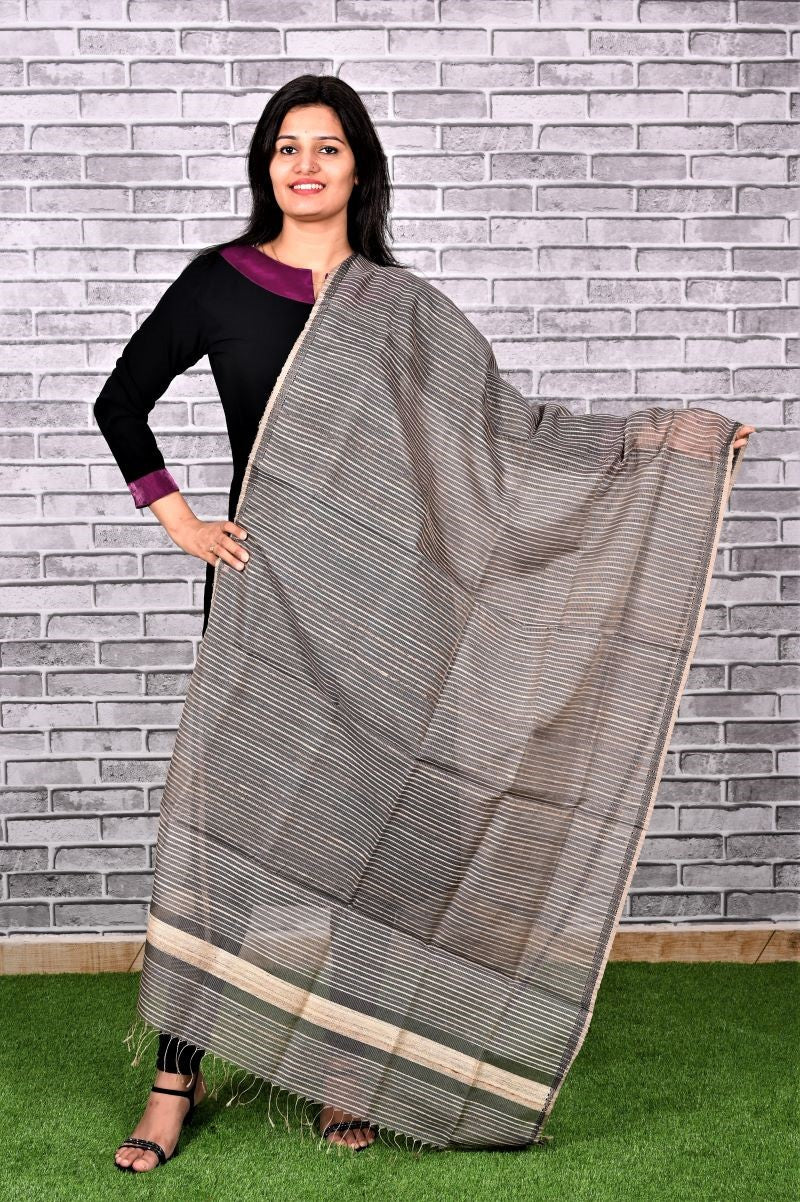 Grey-Maheshwari-Silk-Ghicha -Silk-Dupatta