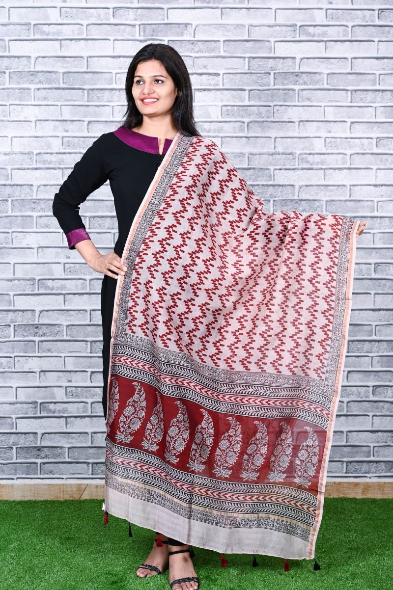 white-red-bagh-print-Chanderi-silk-dupatta