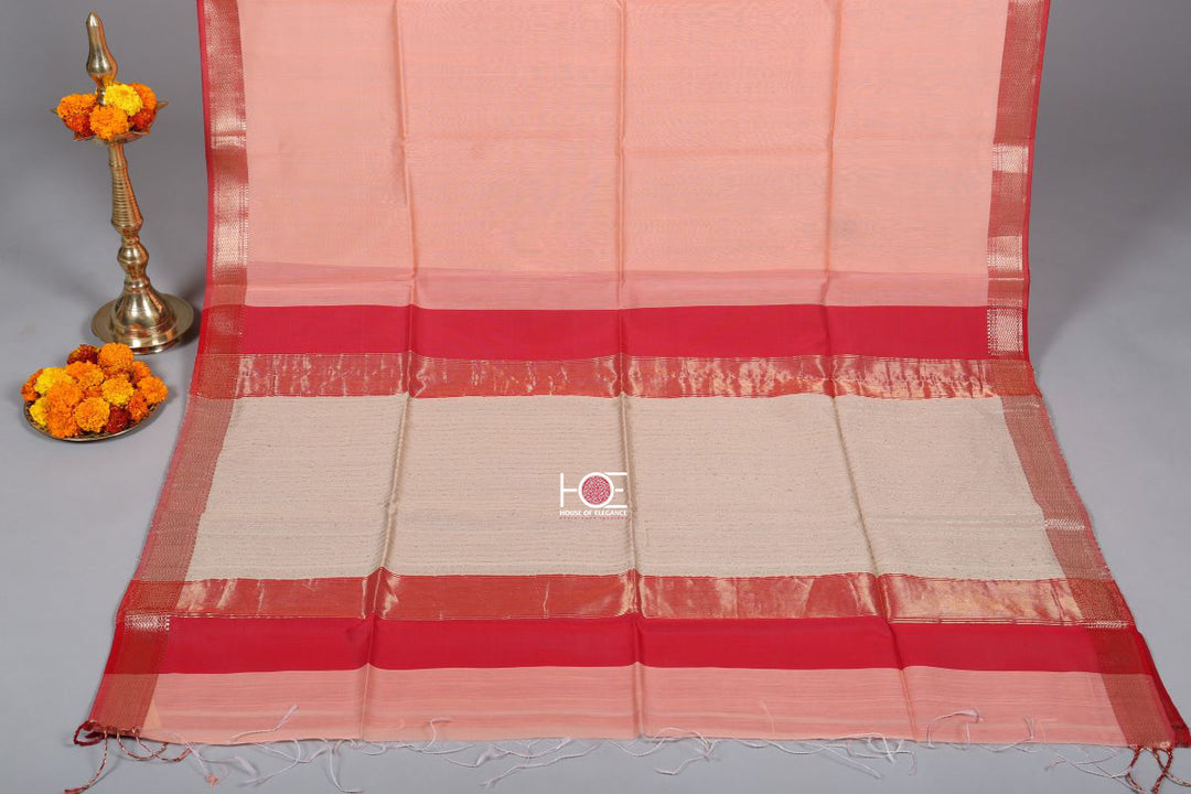 Pink Red Gicha / SiCo | Maheshwari Pallu Saree - Handcrafted Home decor and Lifestyle Products