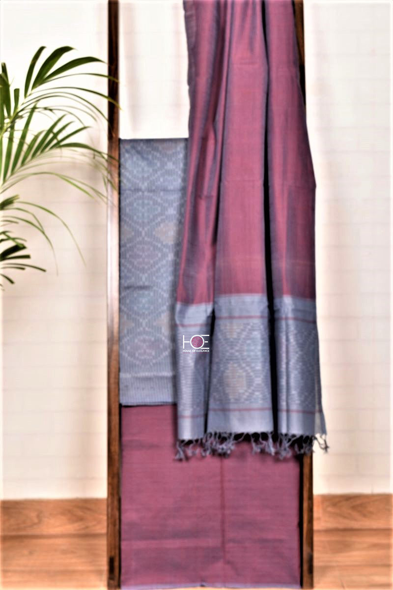 Duo Shade Grey-Vivid Pink / SiCo | Ikat weaves | 3 Pcs Suit - Handcrafted Home decor and Lifestyle Products