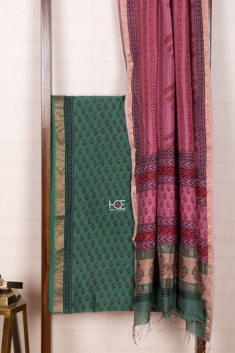 Green Magenta Blush / SiCo | Maheshwari Bagh | 2 Pcs Suit - Handcrafted Home decor and Lifestyle Products