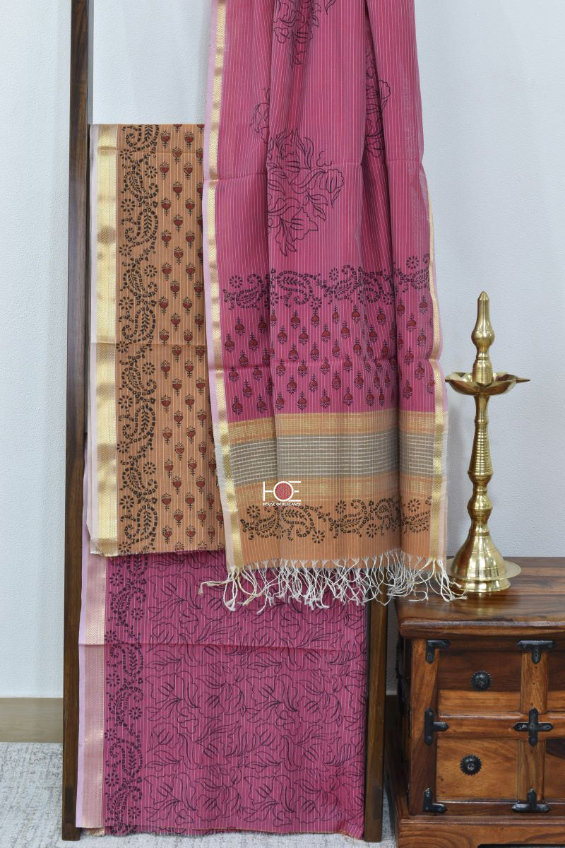 Earthy Mustard Magenta / SiCo | Maheshwari Bagh | 3 Pcs Suit - Handcrafted Home decor and Lifestyle Products
