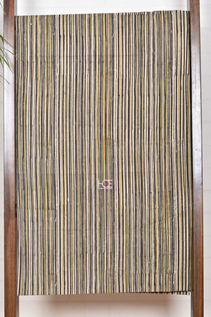 Grey Blue Booti Stripe / Cotton & Chanderi | Kalamkari | 3 Pcs Suit - Handcrafted Home decor and Lifestyle Products
