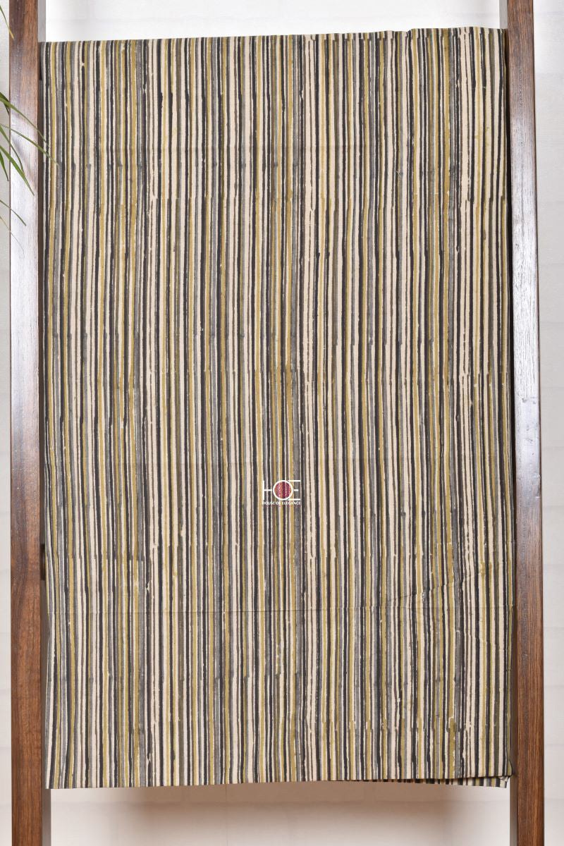 Grey Blue Booti Stripe / Cotton & Chanderi | Kalamkari | 3 Pcs Suit - Handcrafted Home decor and Lifestyle Products