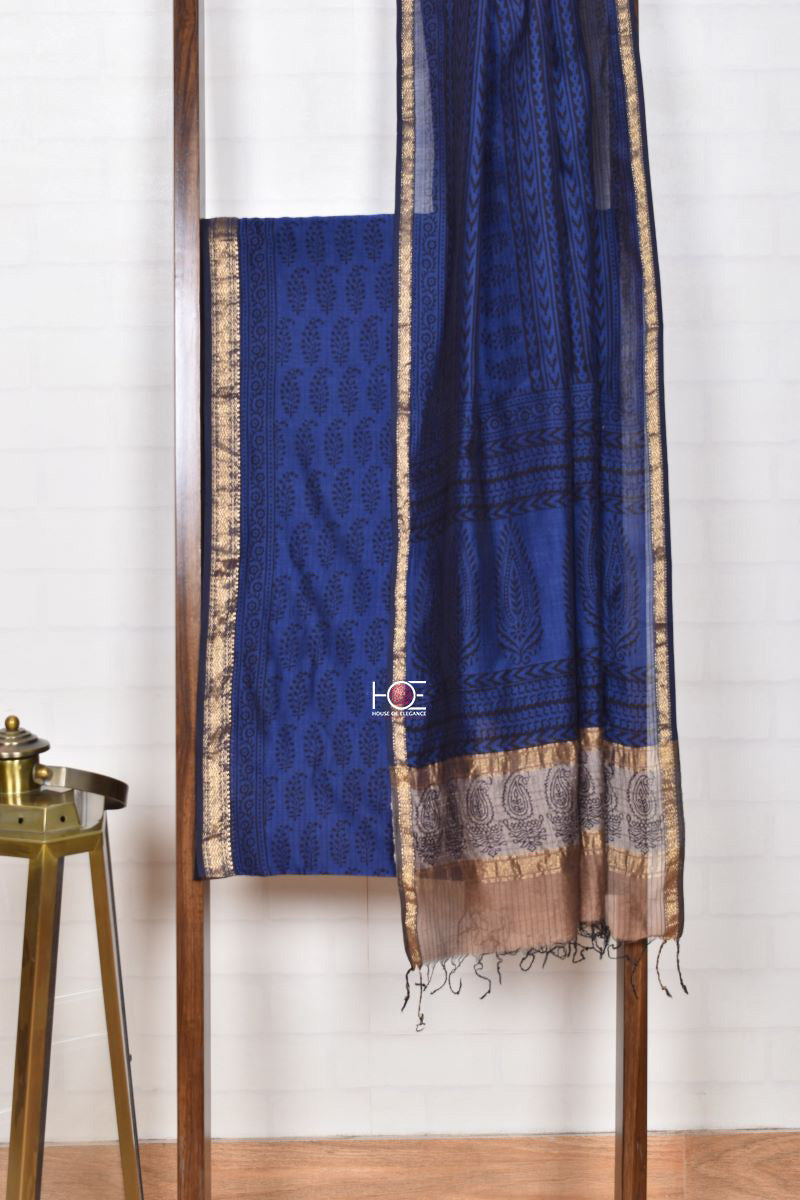 Black Accent on Blue / SiCo | Maheshwari Bagh | 2 Pcs Suit - Handcrafted Home decor and Lifestyle Products