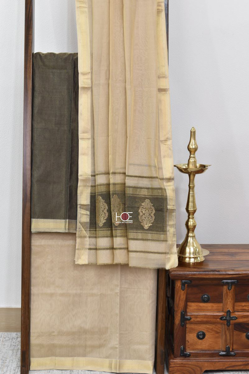 Golden Blush Black-Beige / Tissue SiCo | Maheshwari Zari | 3 Pcs Suit - Handcrafted Home decor and Lifestyle Products