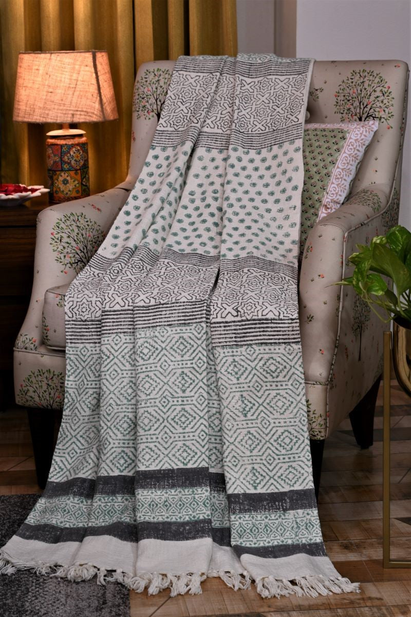 Grey-Green-cotton-sofa-throw-blanket