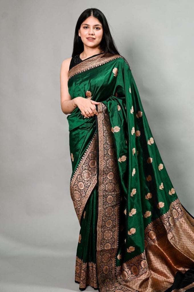 Dual Shade Green Banarasi Saree - Urban Womania