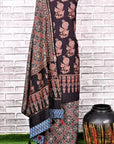 Black Corsage Unstitched Cotton Chanderi Ajrakh Print Suit