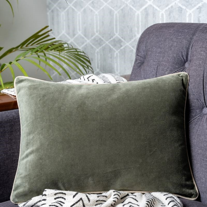 Olive Green Splendor Cotton Velvet Cushion Cover