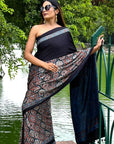 Black String Ajrakh Modal Silk Saree