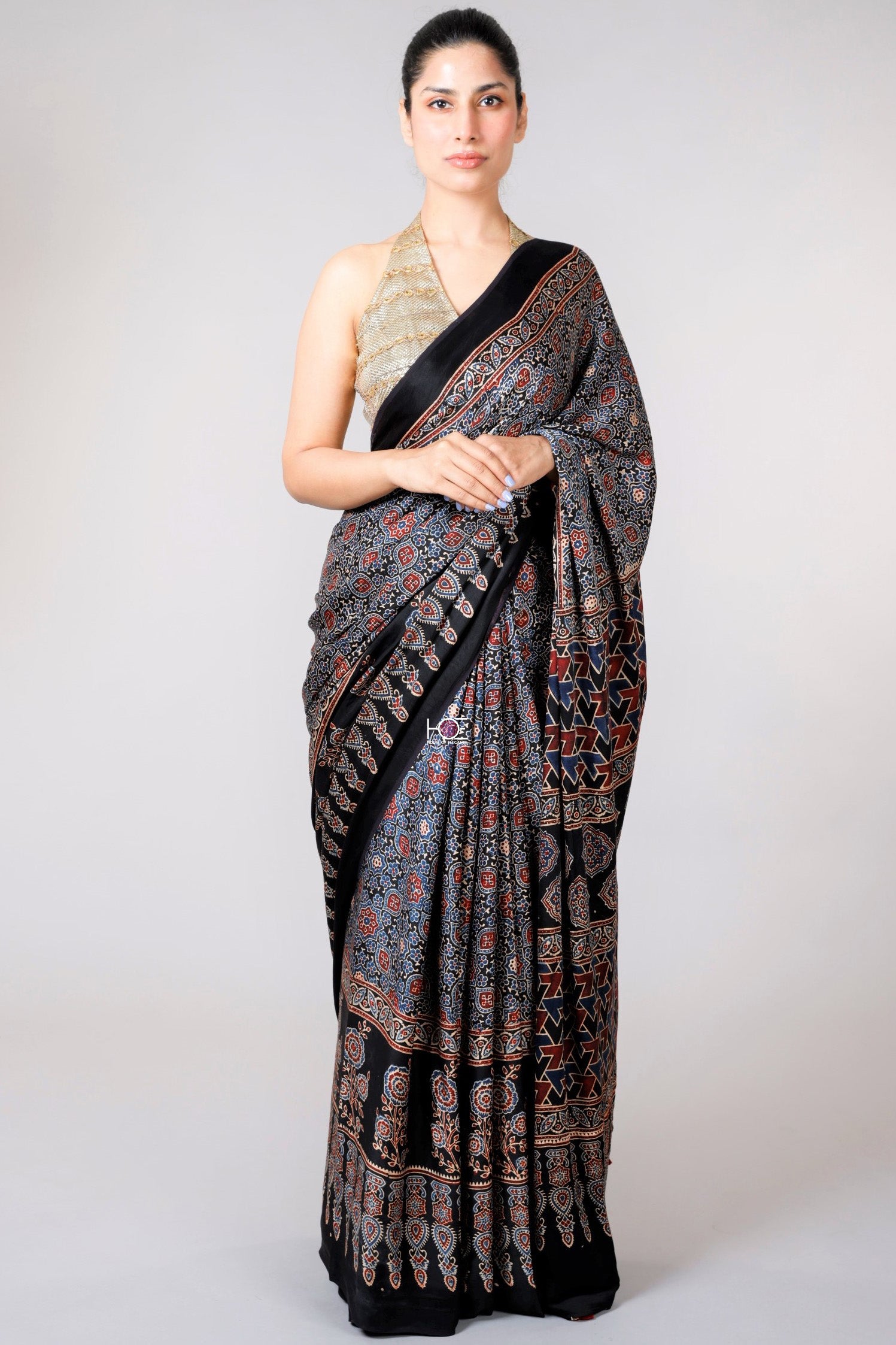 Black-Ajrakh-saree-trending-silk-saree 