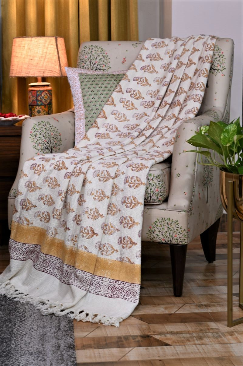 Buy Yellow Floral Sprig Handloom Sofa Throw Blanket- House Of Elegance –  House Of Elegance - Style That Inspires