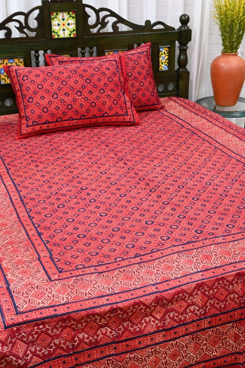Red-400-Thread-Count-Cotton-Ajrakh-print-bedsheet